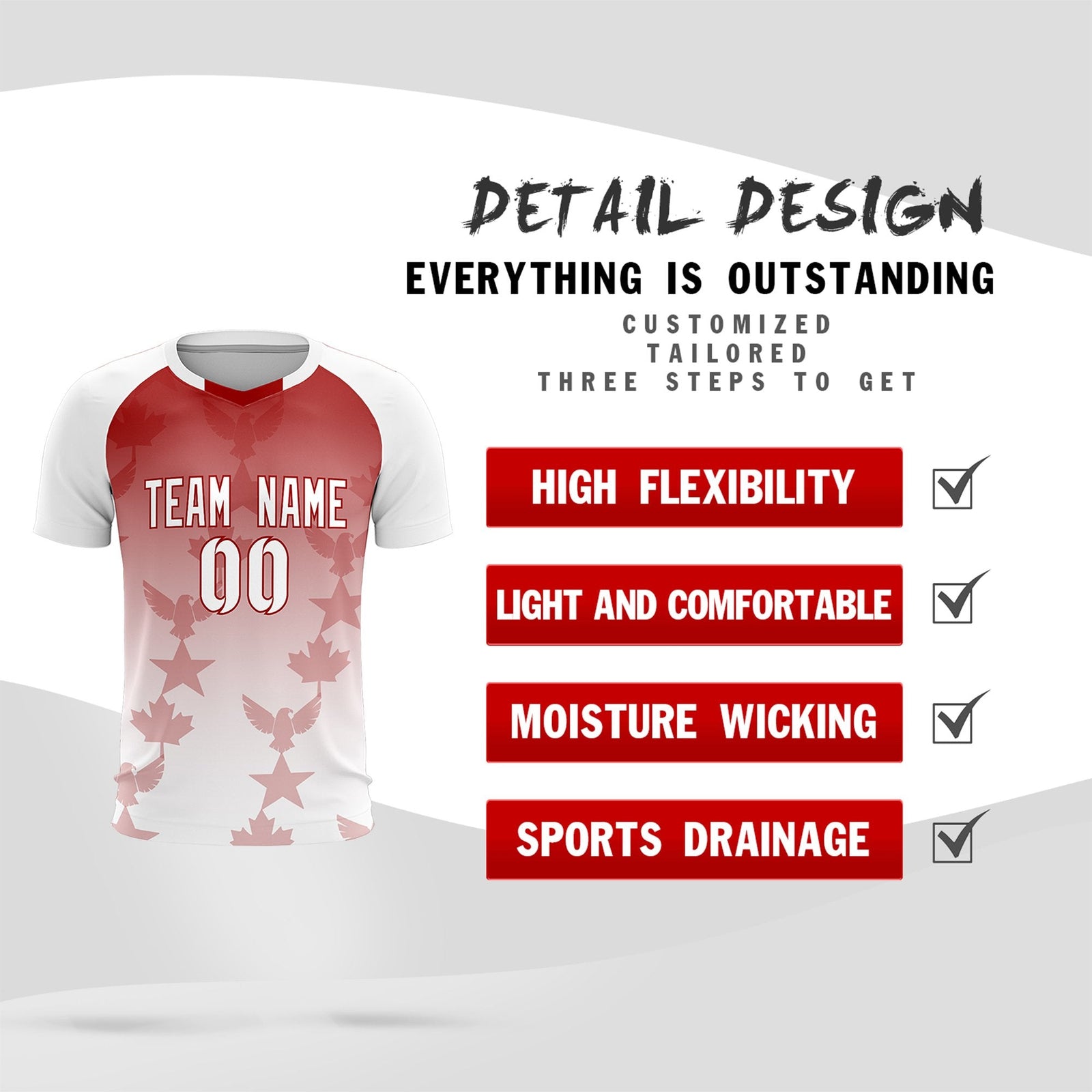 Custom White Red World Cup Inspired Wrinkle-Resistant Training Uniform Gradient Fashion Soccer Sets Jersey