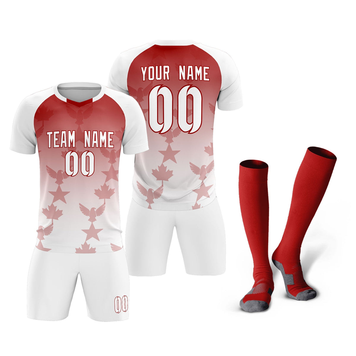 Custom White Red World Cup Inspired Wrinkle-Resistant Training Uniform Gradient Fashion Soccer Sets Jersey