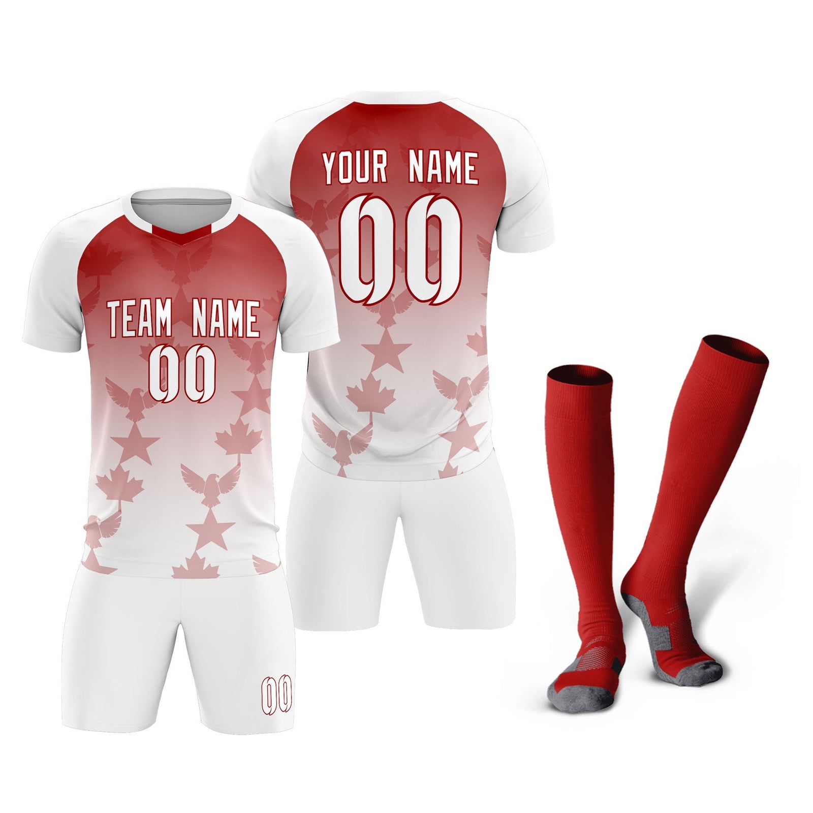 Custom White Red World Cup Inspired Wrinkle-Resistant Training Uniform Gradient Fashion Soccer Sets Jersey