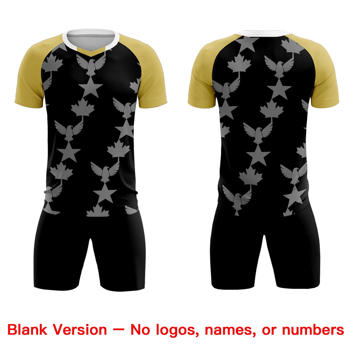 Custom Old Gold Black World Cup Inspired Breathable&amp;Quick-Drying Training Uniform Raglan Sleeve Soccer Sets Jersey
