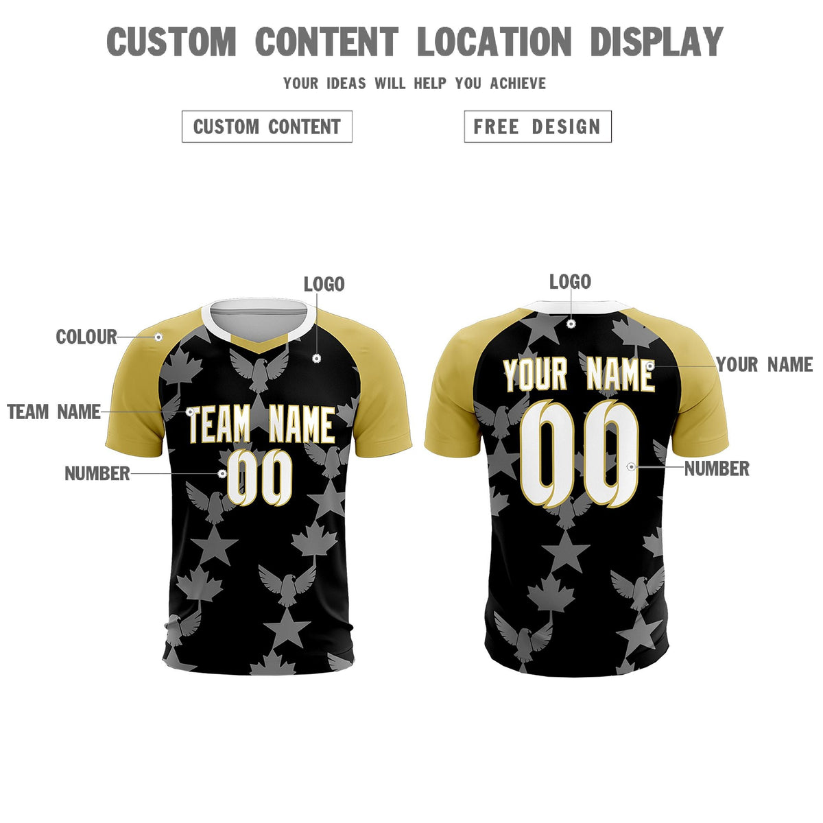 Custom Old Gold Black World Cup Inspired Breathable&amp;Quick-Drying Training Uniform Raglan Sleeve Soccer Sets Jersey