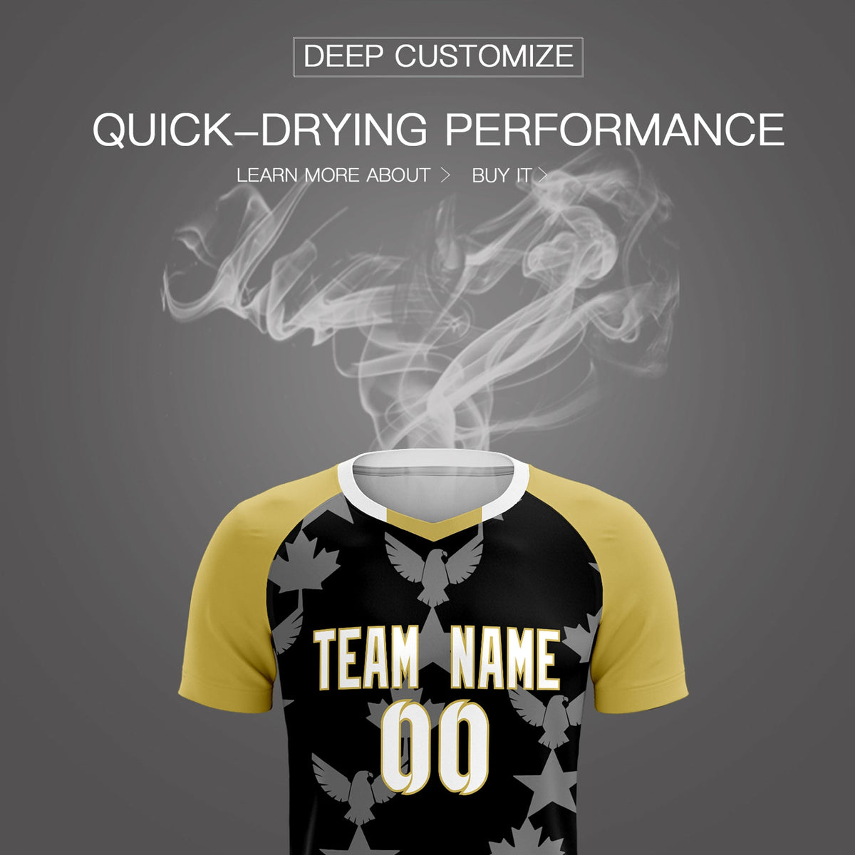 Custom Old Gold Black World Cup Inspired Breathable&amp;Quick-Drying Training Uniform Raglan Sleeve Soccer Sets Jersey