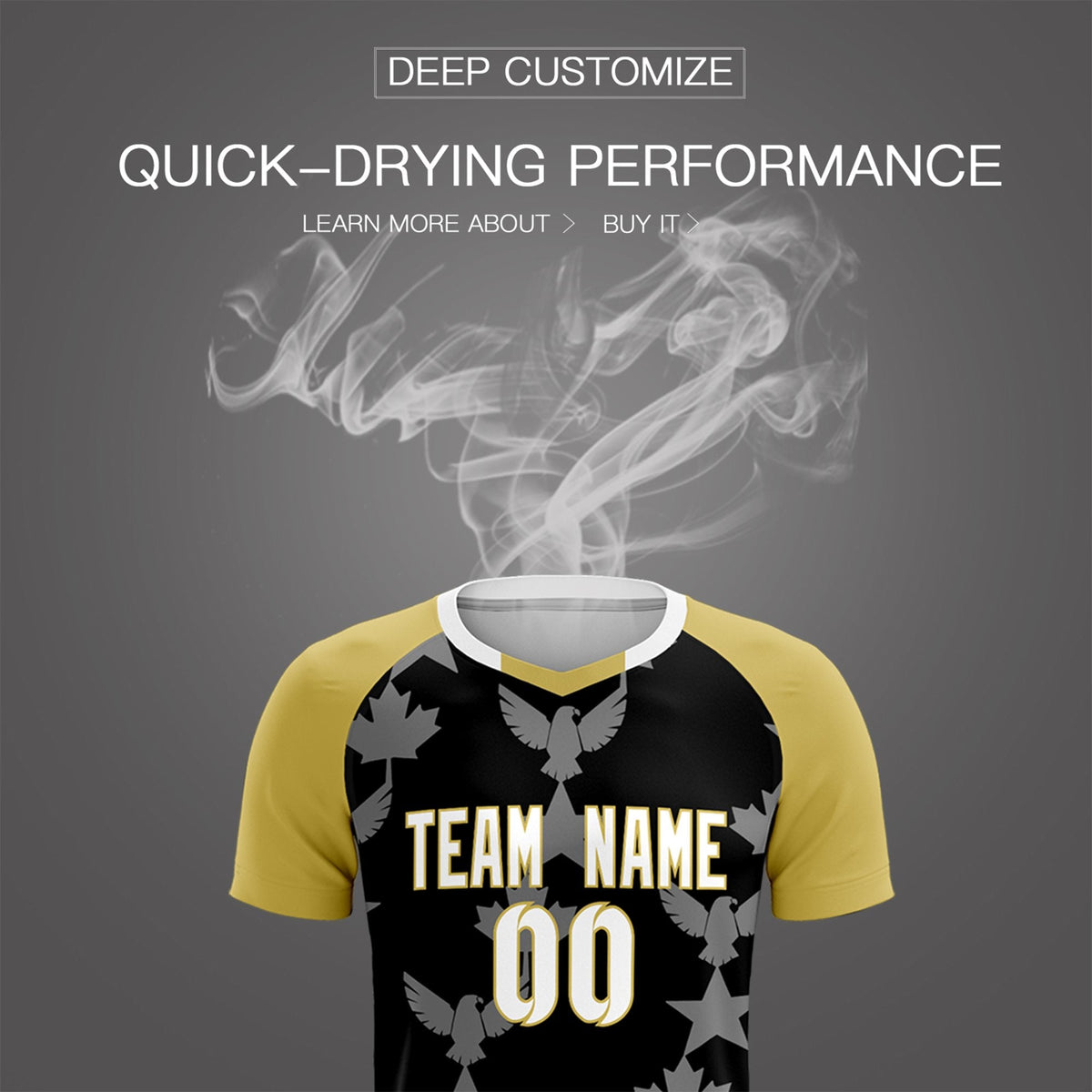 Custom Old Gold Black World Cup Inspired Breathable&amp;Quick-Drying Training Uniform Raglan Sleeve Soccer Sets Jersey