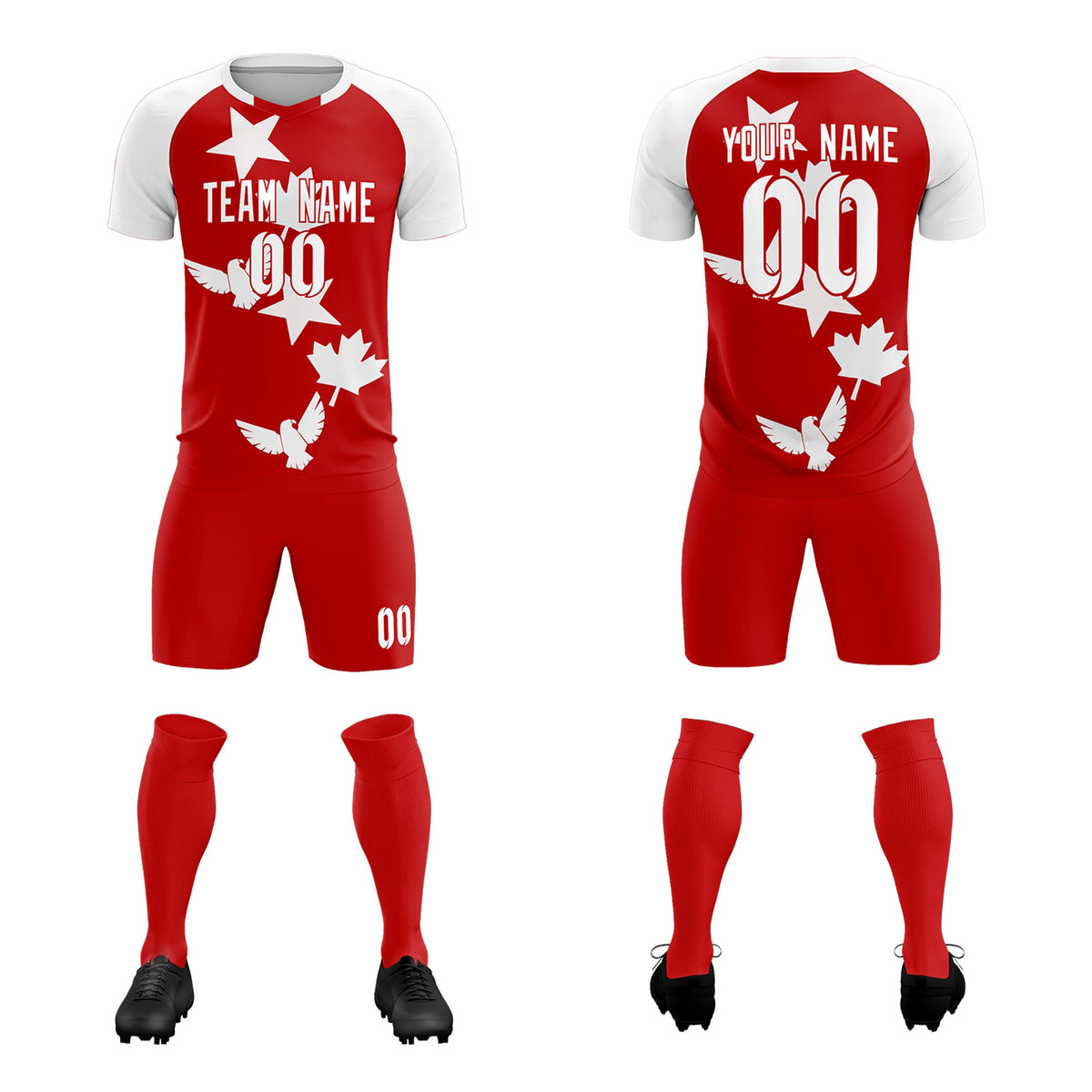 Custom White Red World Cup Inspired Lightweight&amp;Drapable Training Uniform Raglan Sleeve Soccer Sets Jersey