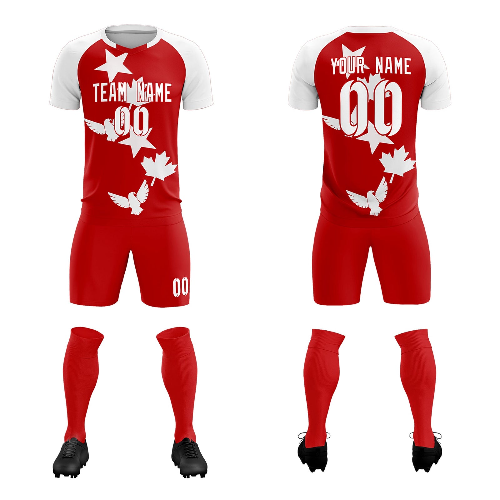 Custom White Red World Cup Inspired Lightweight&Drapable Training Uniform Raglan Sleeve Soccer Sets Jersey