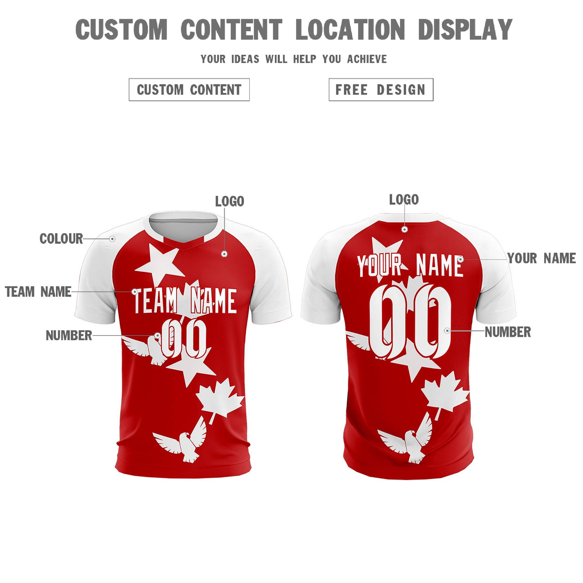 Custom White Red World Cup Inspired Lightweight&amp;Drapable Training Uniform Raglan Sleeve Soccer Sets Jersey