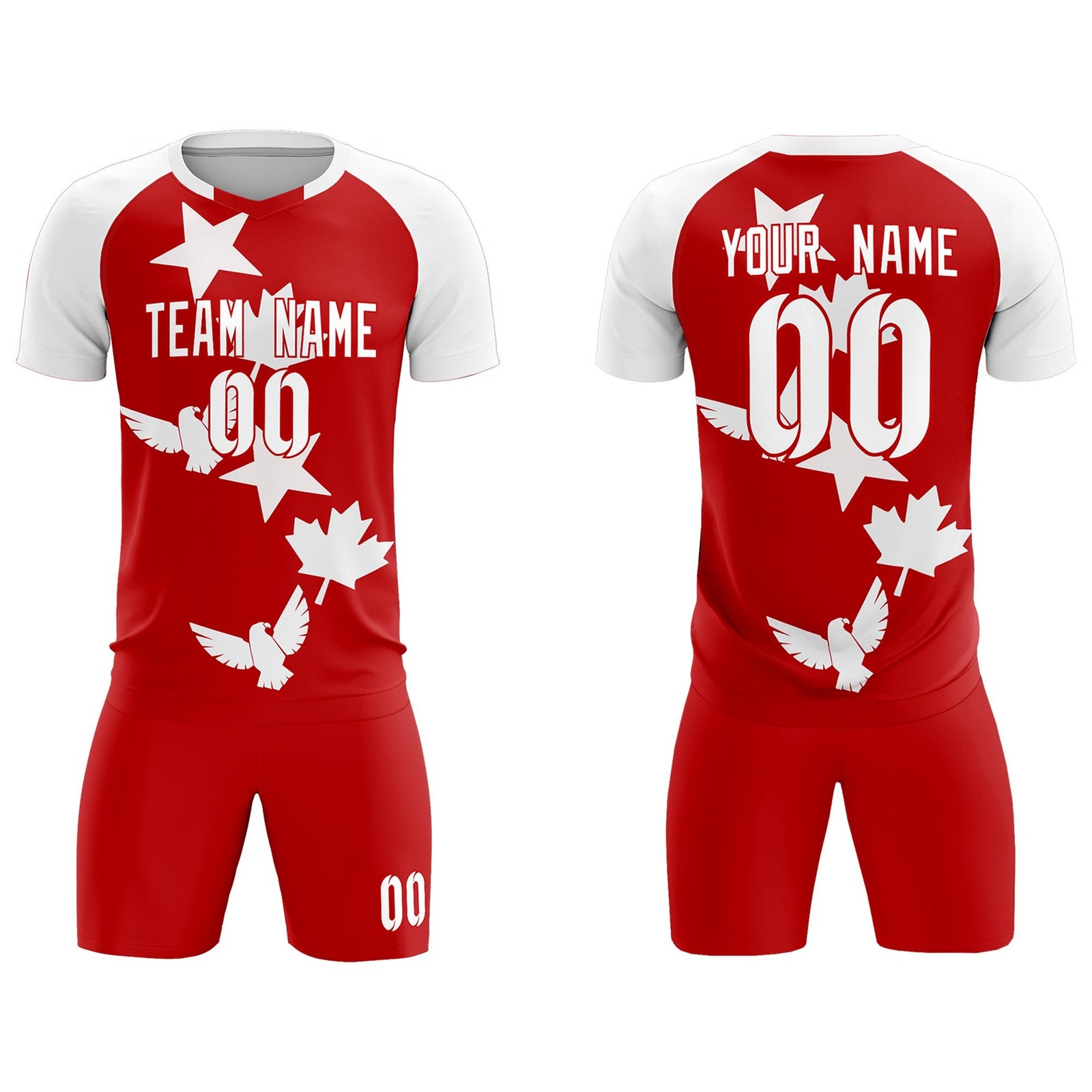 Custom White Red World Cup Inspired Lightweight&Drapable Training Uniform Raglan Sleeve Soccer Sets Jersey