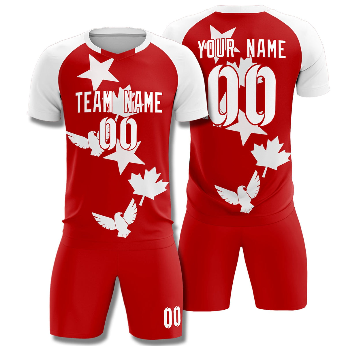 Custom White Red World Cup Inspired Lightweight&amp;Drapable Training Uniform Raglan Sleeve Soccer Sets Jersey