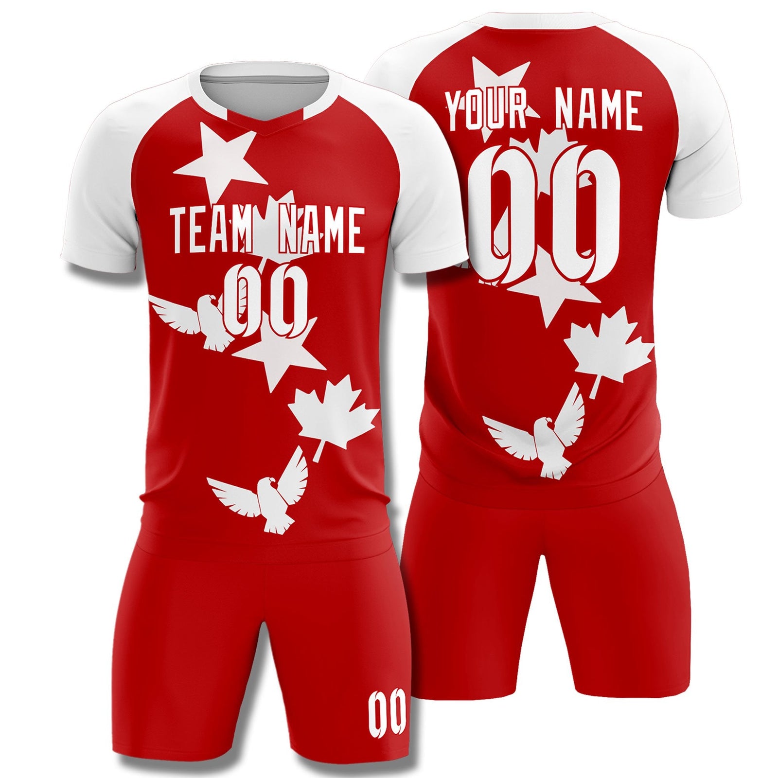 Custom White Red World Cup Inspired Lightweight&Drapable Training Uniform Raglan Sleeve Soccer Sets Jersey