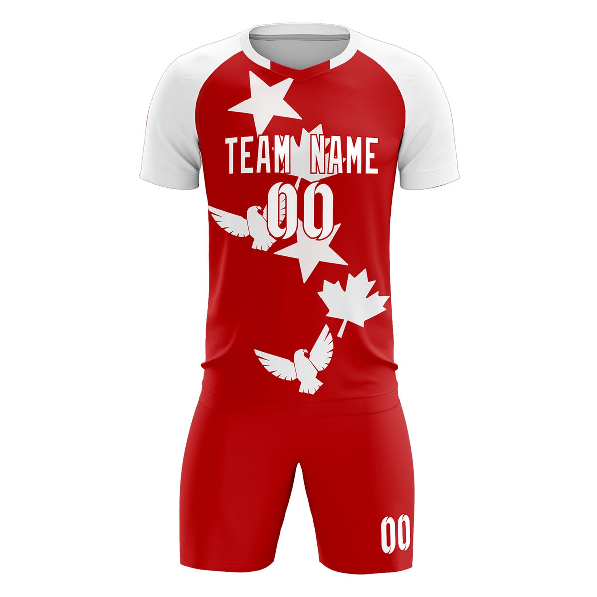 Custom White Red World Cup Inspired Lightweight&amp;Drapable Training Uniform Raglan Sleeve Soccer Sets Jersey