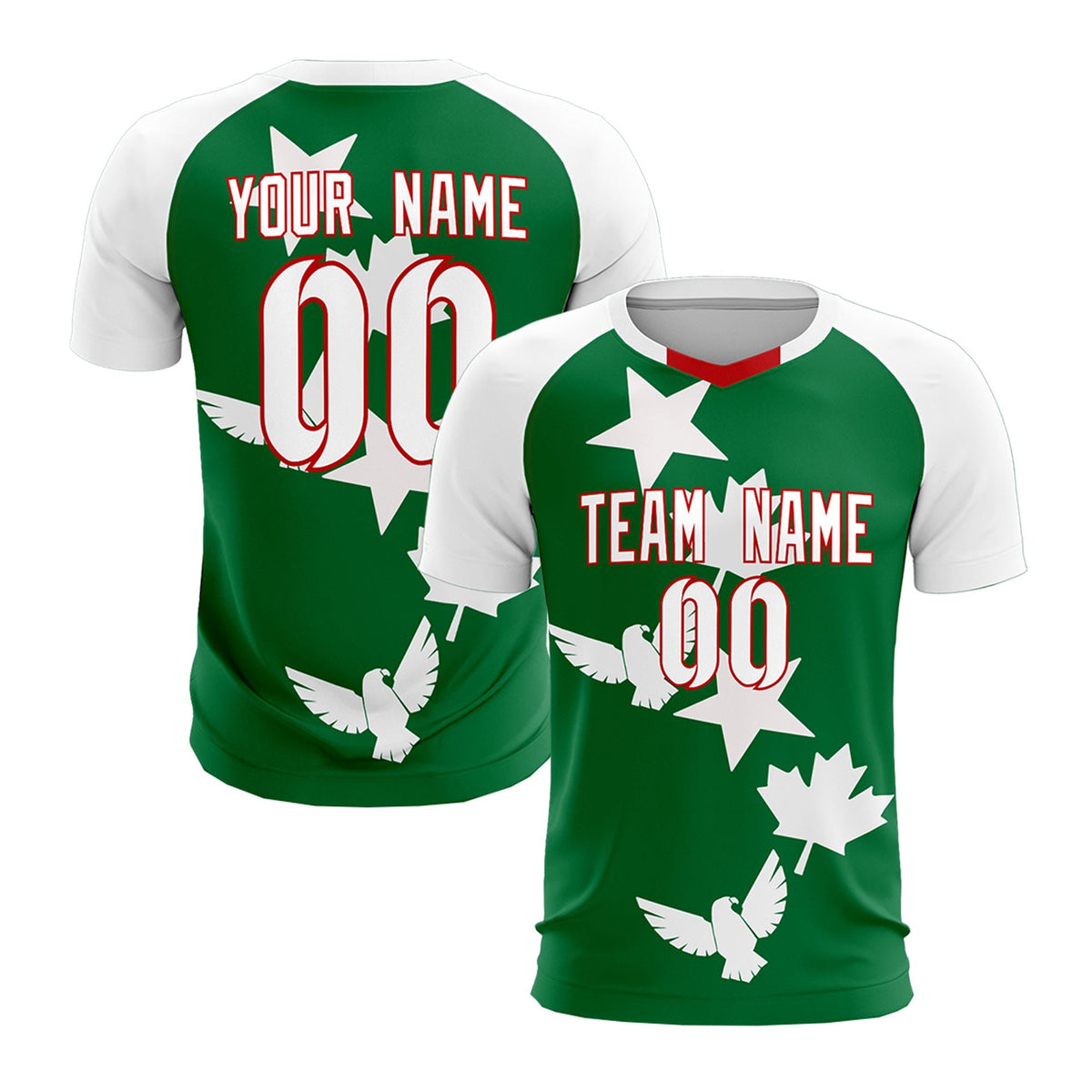 Custom White Kelly Green World Cup Inspired Wrinkle-Resistant Training Uniform Raglan Sleeve Soccer Sets Jersey