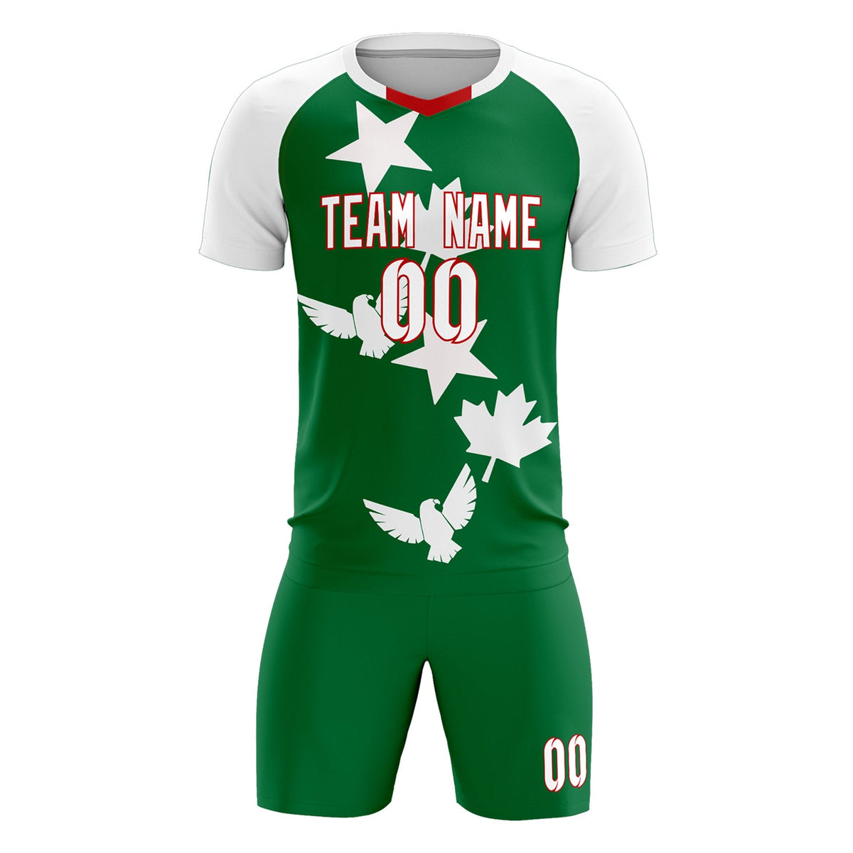 Custom White Kelly Green World Cup Inspired Wrinkle-Resistant Training Uniform Raglan Sleeve Soccer Sets Jersey