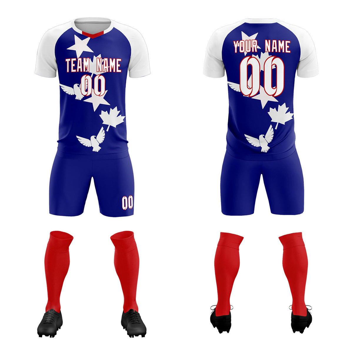 Custom White Royal World Cup Inspired Breathable&amp;Quick-Drying Training Uniform Raglan Sleeve Soccer Sets Jersey