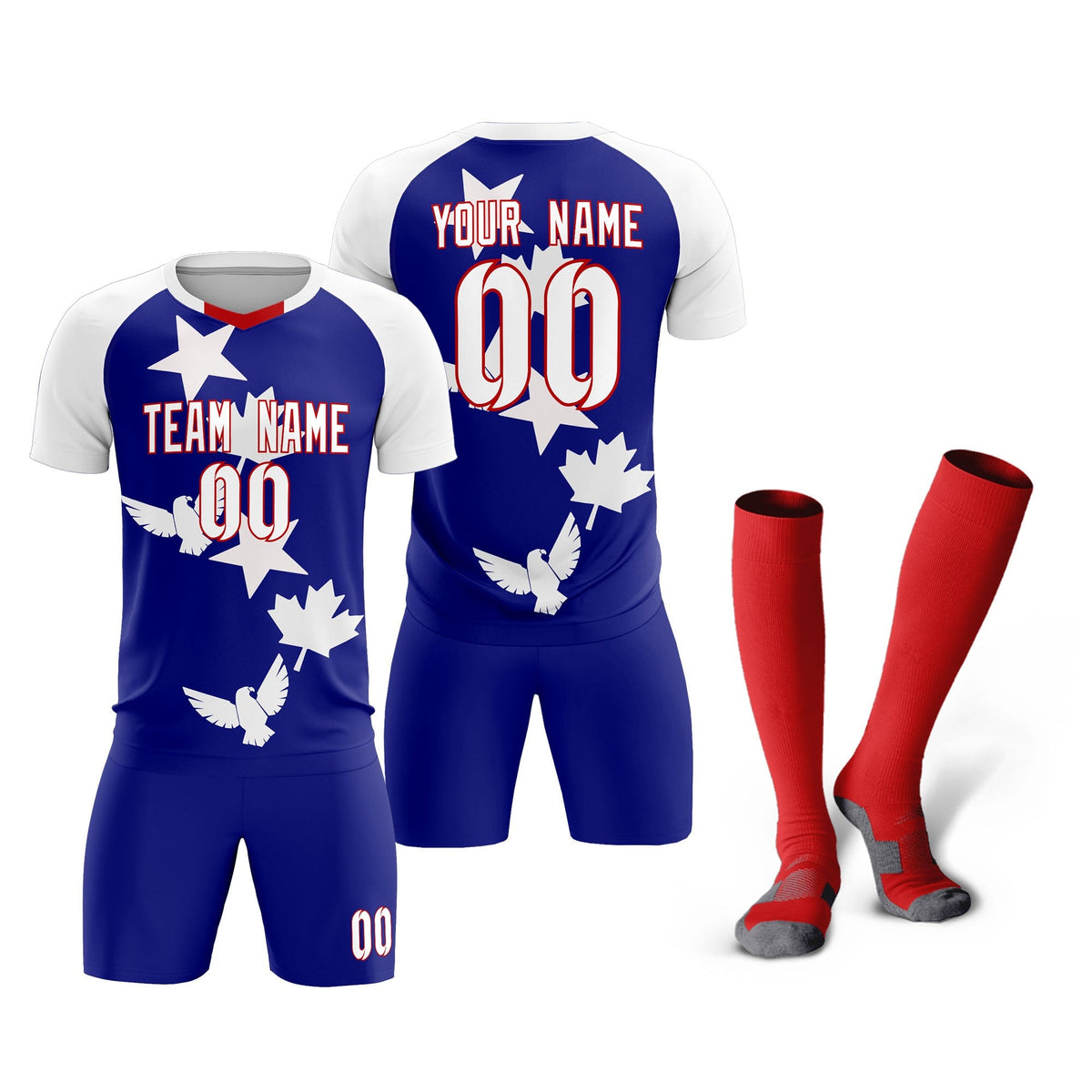 Custom White Royal World Cup Inspired Breathable&amp;Quick-Drying Training Uniform Raglan Sleeve Soccer Sets Jersey