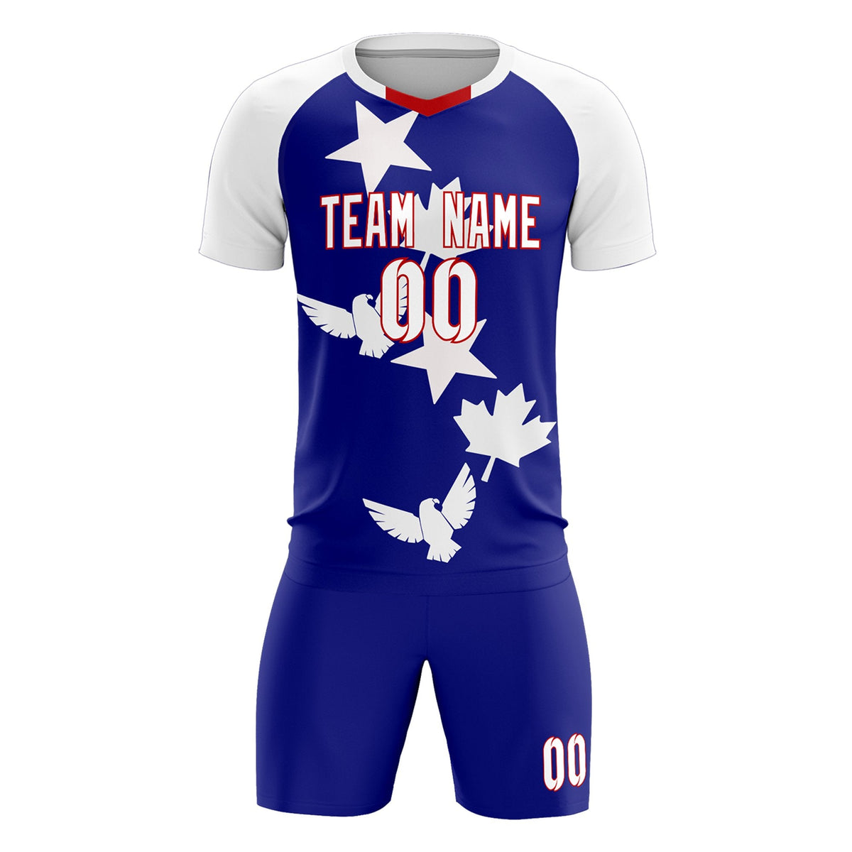 Custom White Royal World Cup Inspired Breathable&amp;Quick-Drying Training Uniform Raglan Sleeve Soccer Sets Jersey