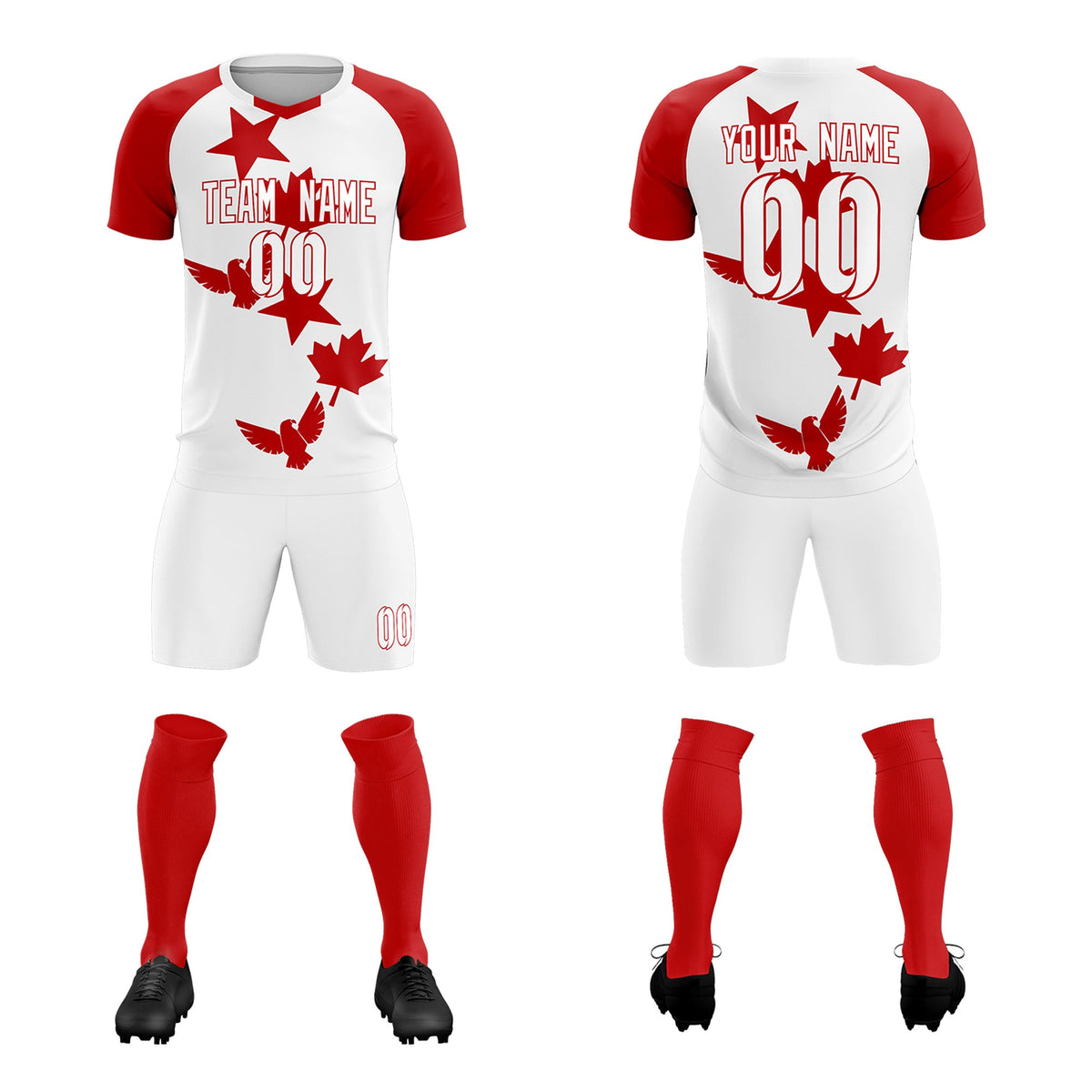 Custom Red White World Cup Inspired Lightweight&amp;Drapable Training Uniform Raglan Sleeve Soccer Sets Jersey