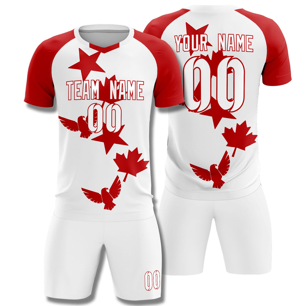 Custom Red White World Cup Inspired Lightweight&amp;Drapable Training Uniform Raglan Sleeve Soccer Sets Jersey