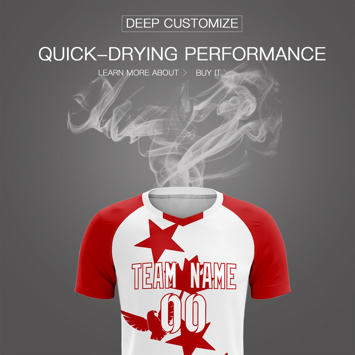 Custom Red White World Cup Inspired Lightweight&amp;Drapable Training Uniform Raglan Sleeve Soccer Sets Jersey