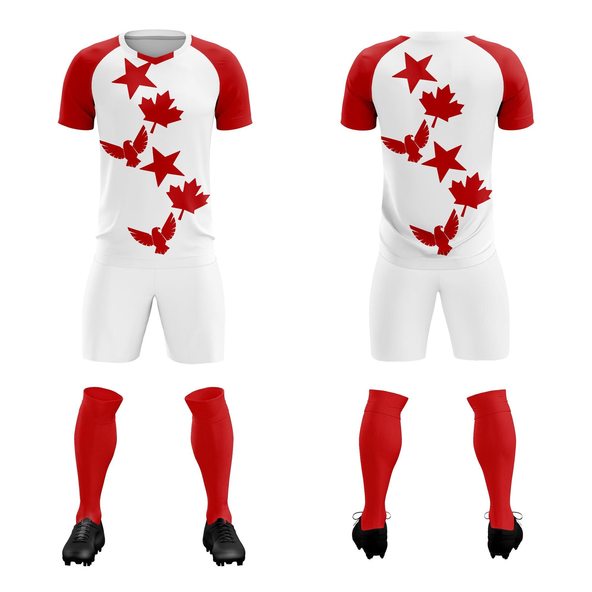 Custom Red White World Cup Inspired Lightweight&amp;Drapable Training Uniform Raglan Sleeve Soccer Sets Jersey