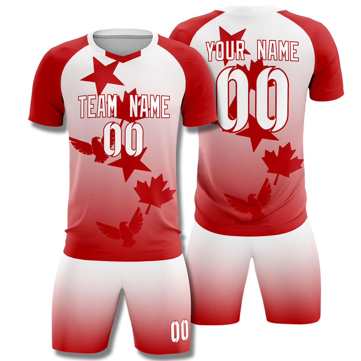 Custom Red White World Cup Inspired Wrinkle-Resistant Training Uniform Gradient Fashion Soccer Sets Jersey