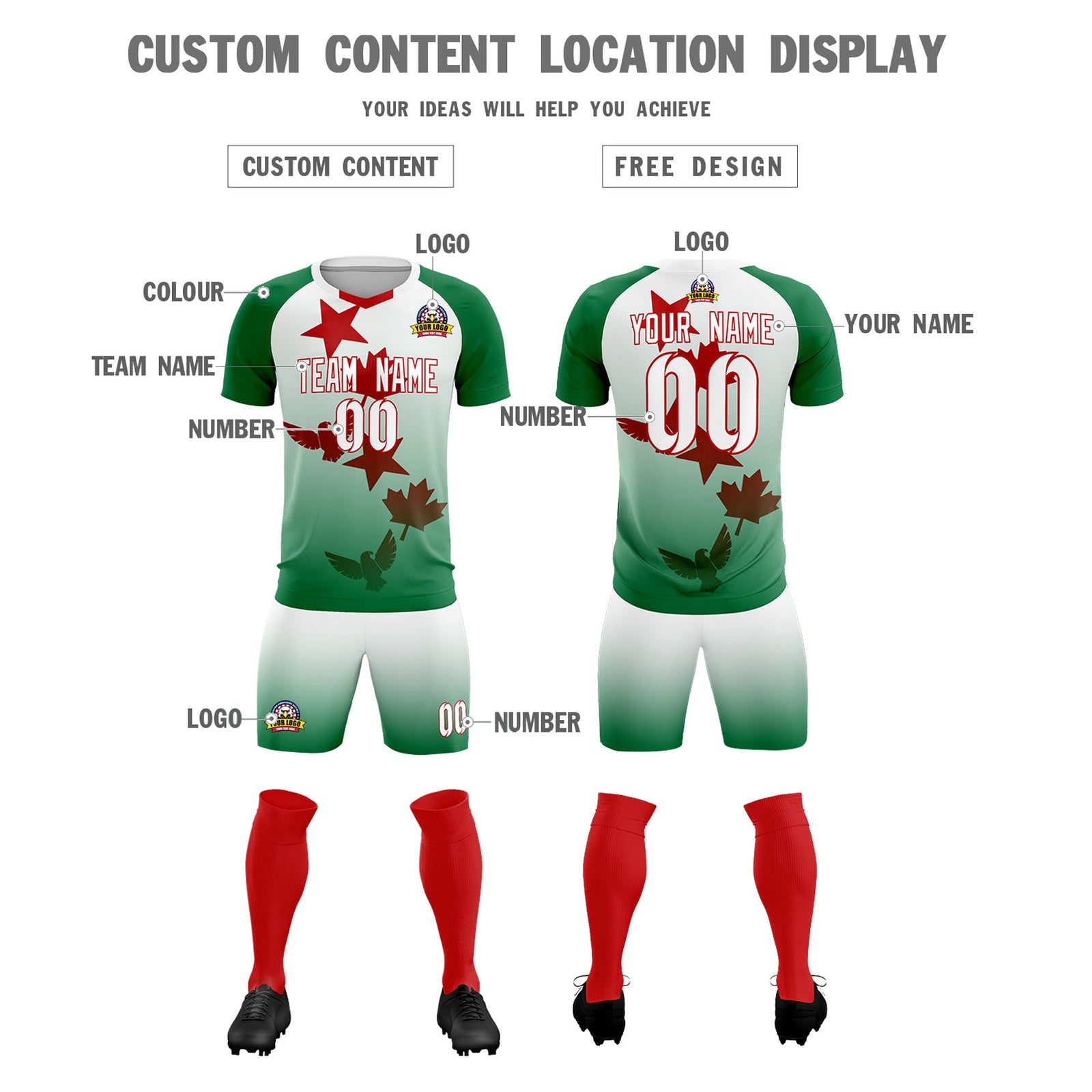 Custom Kelly Green White World Cup Inspired Quick-Drying Training Uniform Gradient Fashion Soccer Sets Jersey
