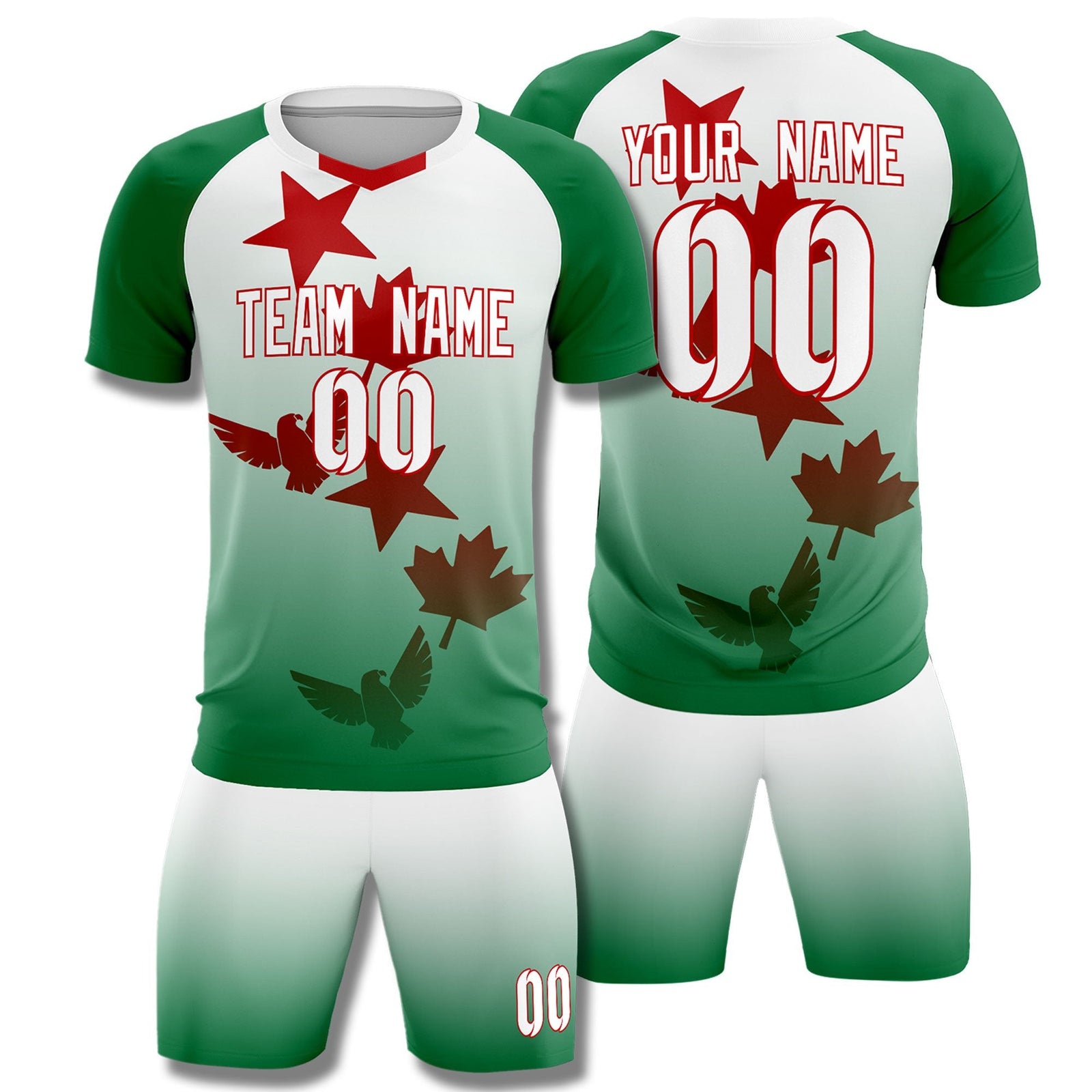 Custom Kelly Green White World Cup Inspired Quick-Drying Training Uniform Gradient Fashion Soccer Sets Jersey