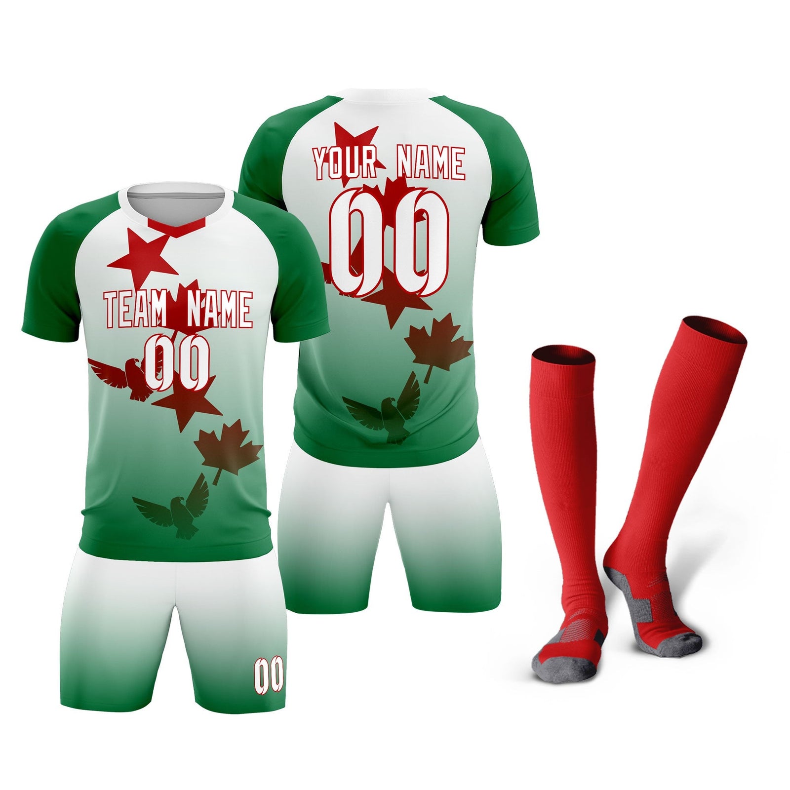 Custom Kelly Green White World Cup Inspired Quick-Drying Training Uniform Gradient Fashion Soccer Sets Jersey