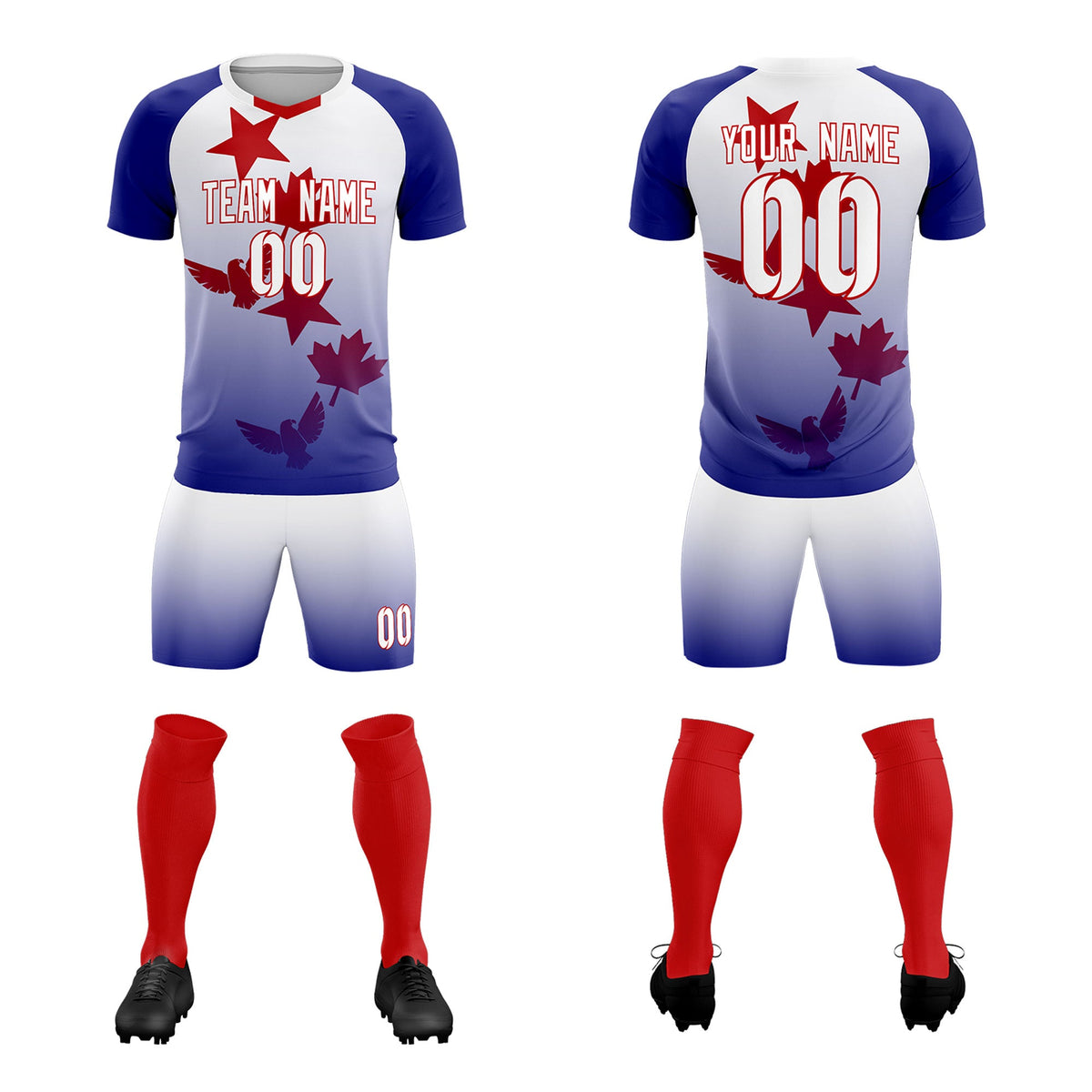 Custom Royal White World Cup Inspired Lightweight&amp;Drapable Training Uniform Gradient Fashion Soccer Sets Jersey