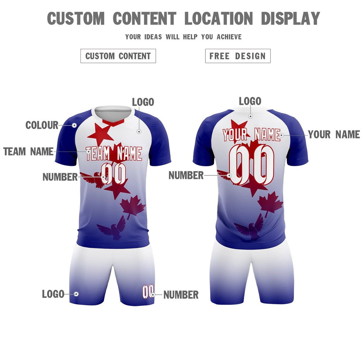 Custom Royal White World Cup Inspired Lightweight&amp;Drapable Training Uniform Gradient Fashion Soccer Sets Jersey