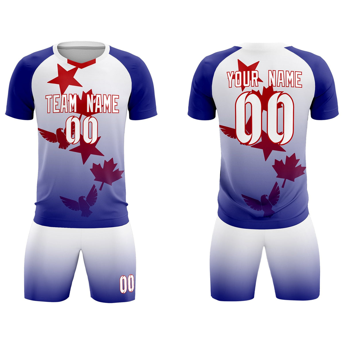 Custom Royal White World Cup Inspired Lightweight&amp;Drapable Training Uniform Gradient Fashion Soccer Sets Jersey