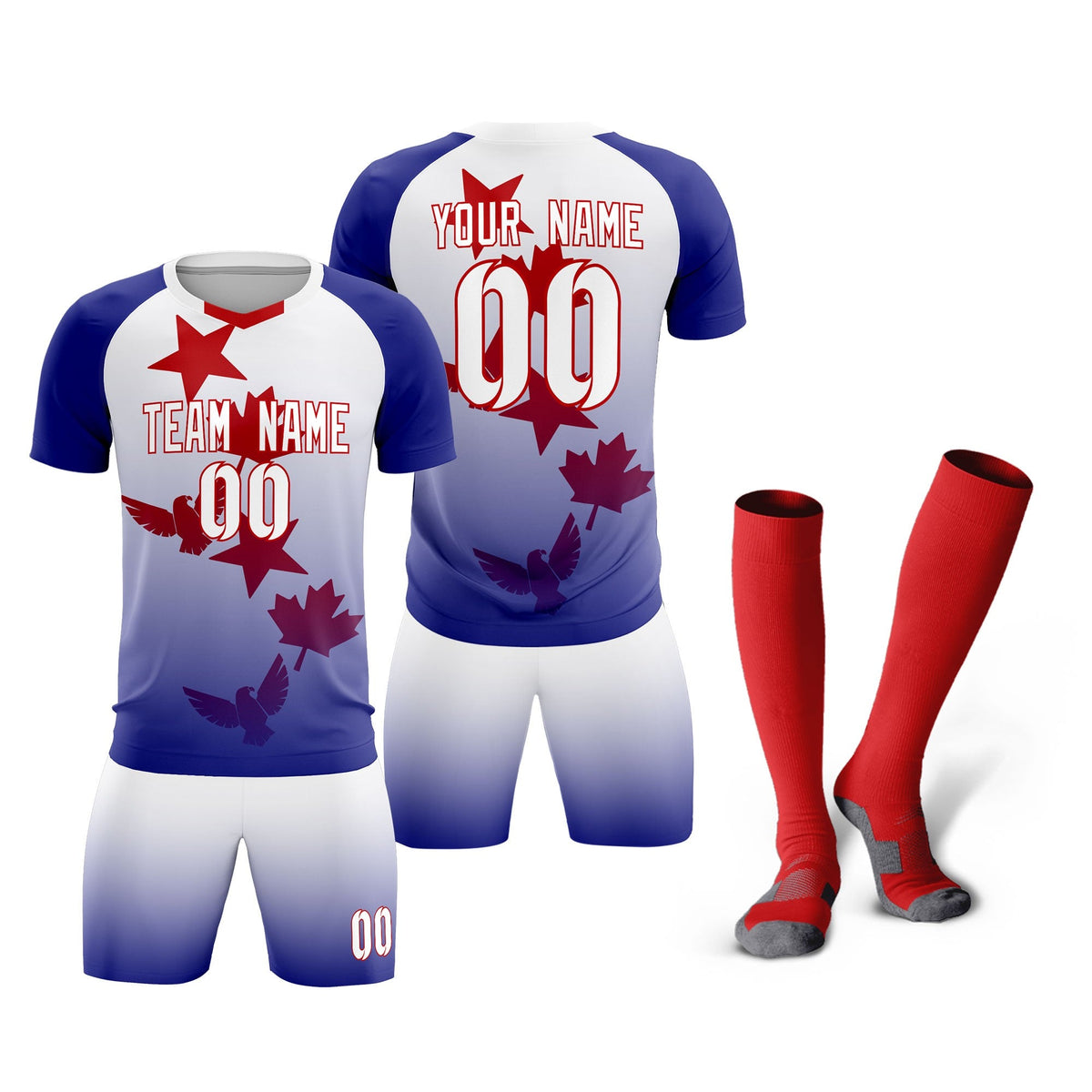 Custom Royal White World Cup Inspired Lightweight&amp;Drapable Training Uniform Gradient Fashion Soccer Sets Jersey