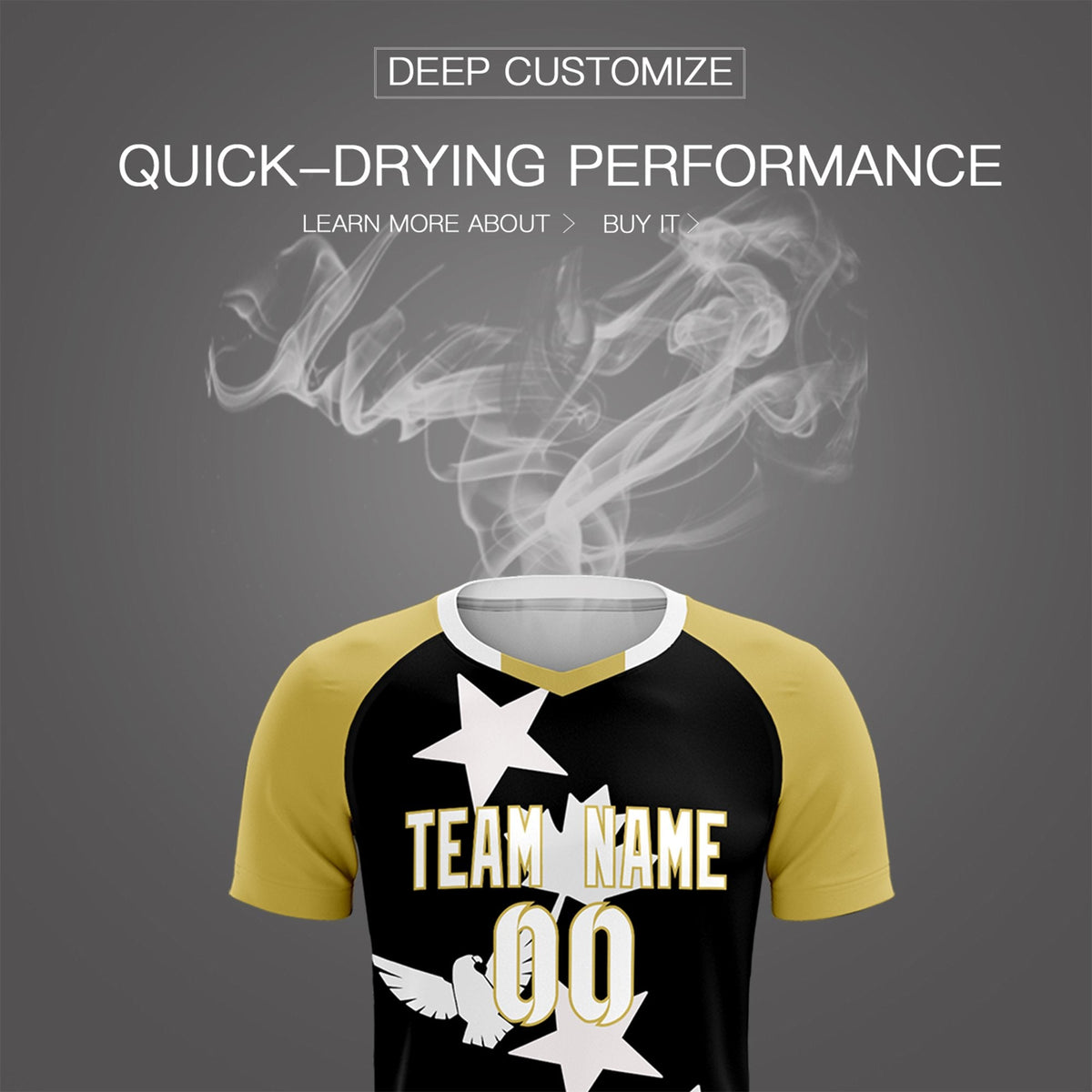Custom Old Gold Black World Cup Inspired Quick-Drying Training Uniform Raglan Sleeve Soccer Sets Jersey
