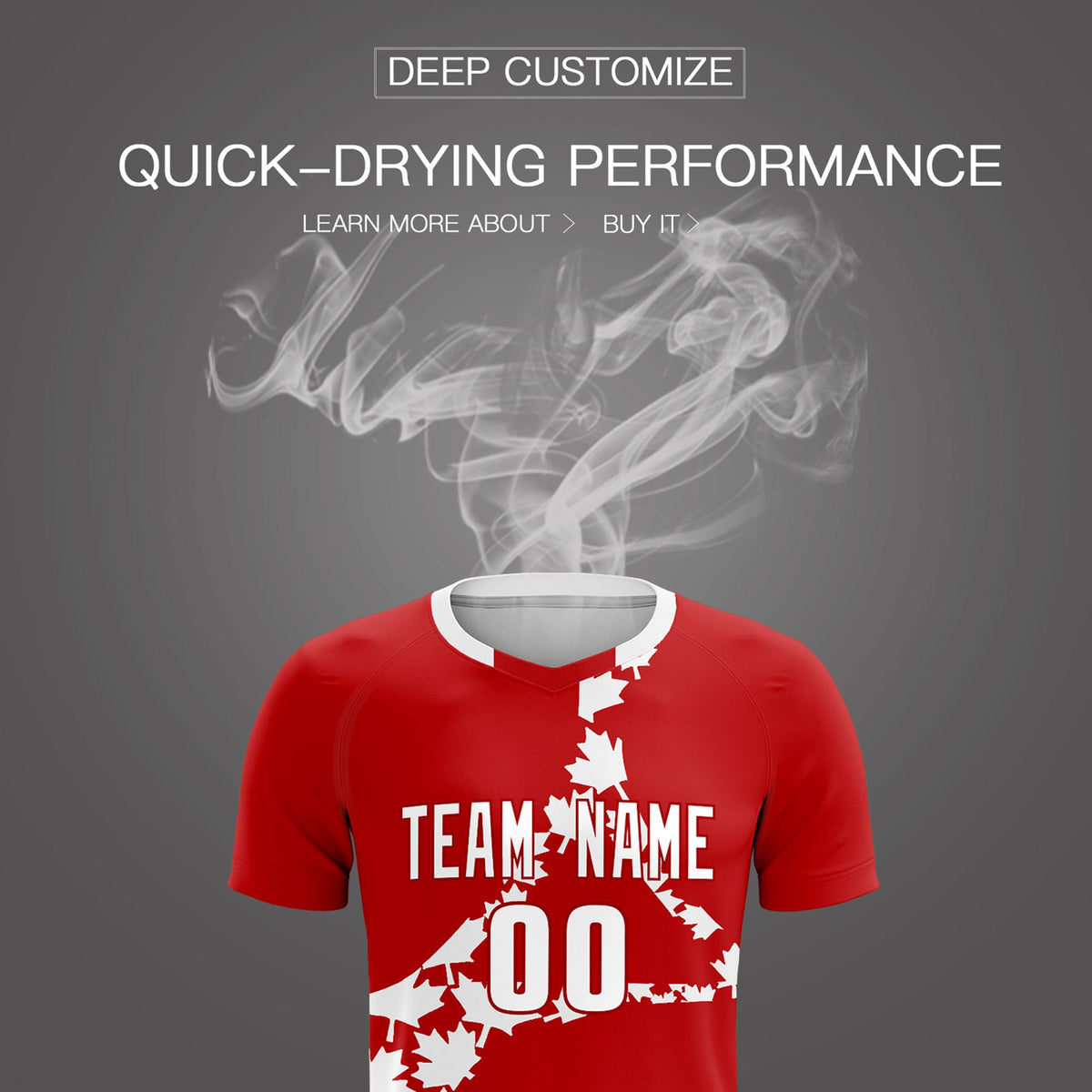 Custom Red White Canada Maple Leaves World Cup Inspired Breathable Graffiti Pattern Soccer Sets Jersey