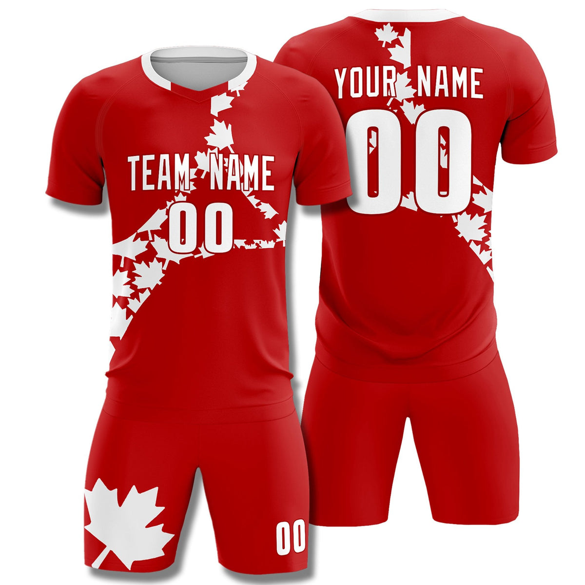 Custom Red White Canada Maple Leaves World Cup Inspired Breathable Graffiti Pattern Soccer Sets Jersey