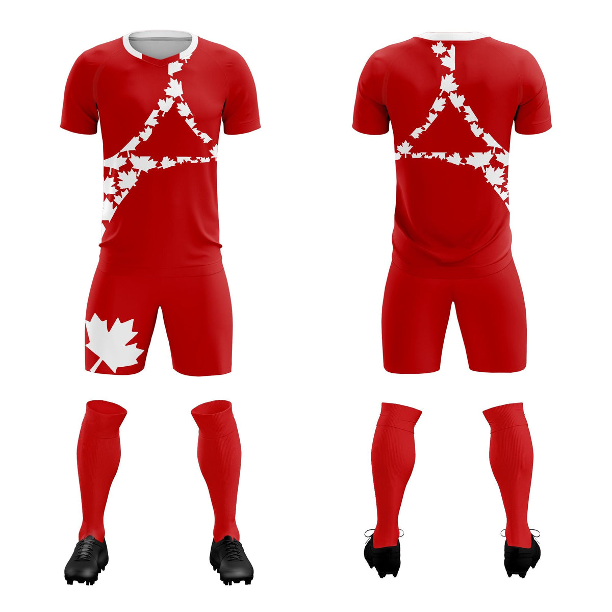 Custom Red White Canada Maple Leaves World Cup Inspired Breathable Graffiti Pattern Soccer Sets Jersey