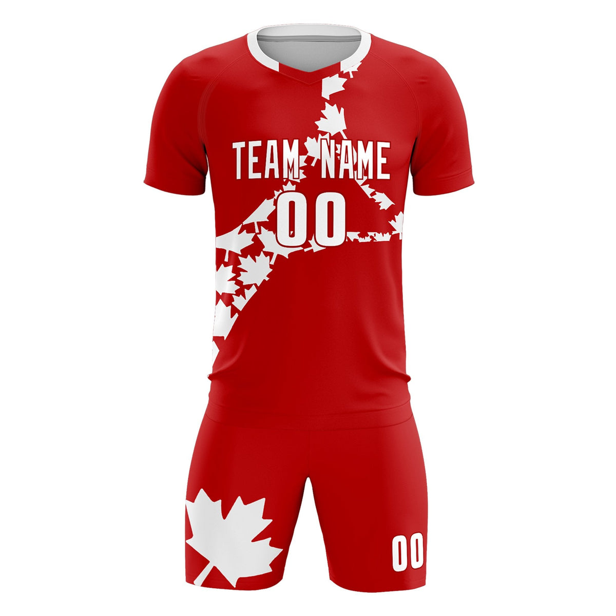 Custom Red White Canada Maple Leaves World Cup Inspired Breathable Graffiti Pattern Soccer Sets Jersey