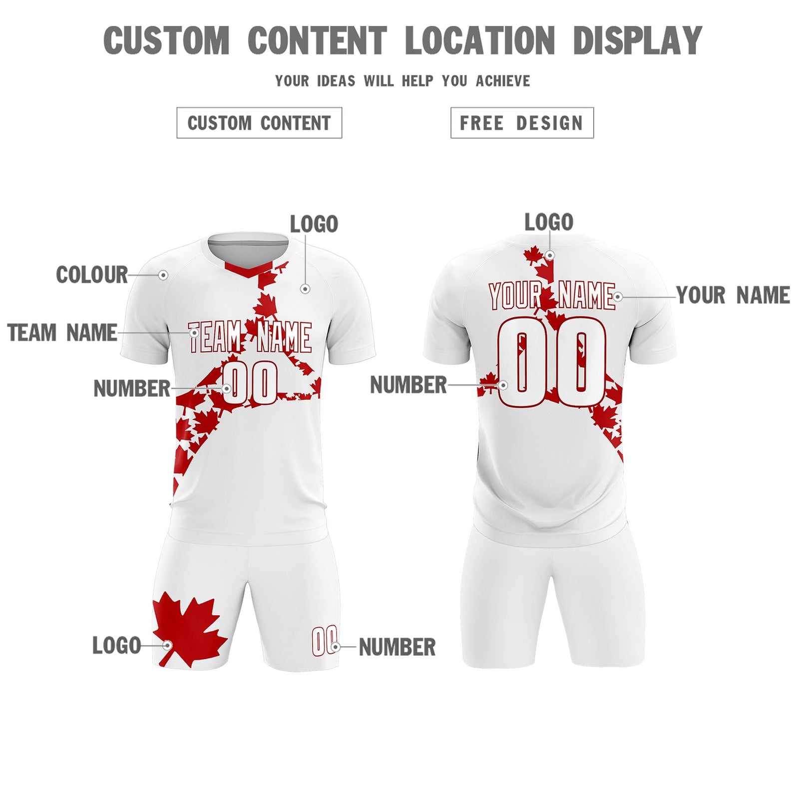 Custom White Red Canada Maple Leaves World Cup Inspired Quick-Drying Graffiti Pattern Soccer Sets Jersey
