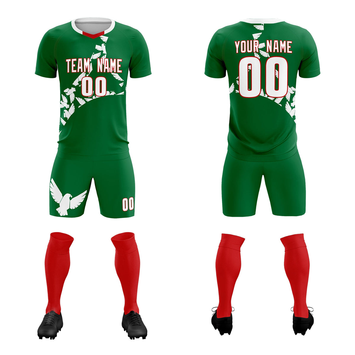 Custom Kelly Green White Mexico Eagle World Cup Inspired Wrinkle-Resistant Graffiti Pattern Soccer Sets Jersey