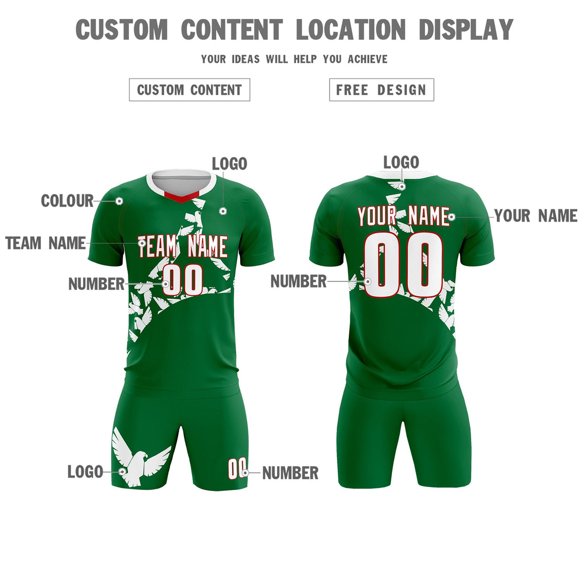 Custom Kelly Green White Mexico Eagle World Cup Inspired Wrinkle-Resistant Graffiti Pattern Soccer Sets Jersey