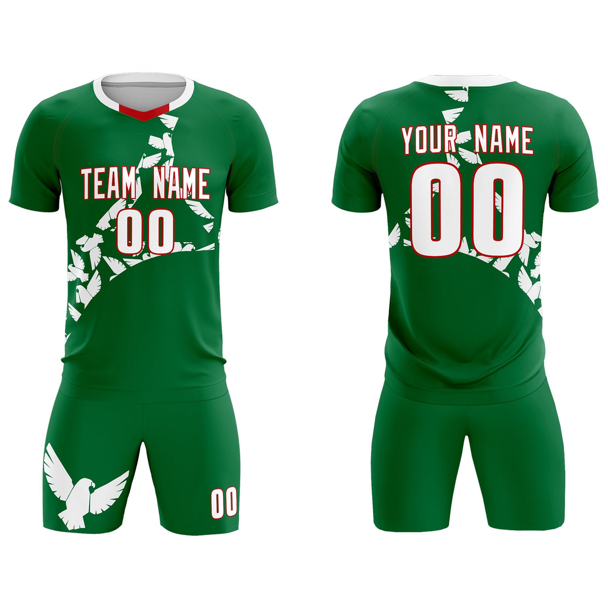 Custom Kelly Green White Mexico Eagle World Cup Inspired Wrinkle-Resistant Graffiti Pattern Soccer Sets Jersey