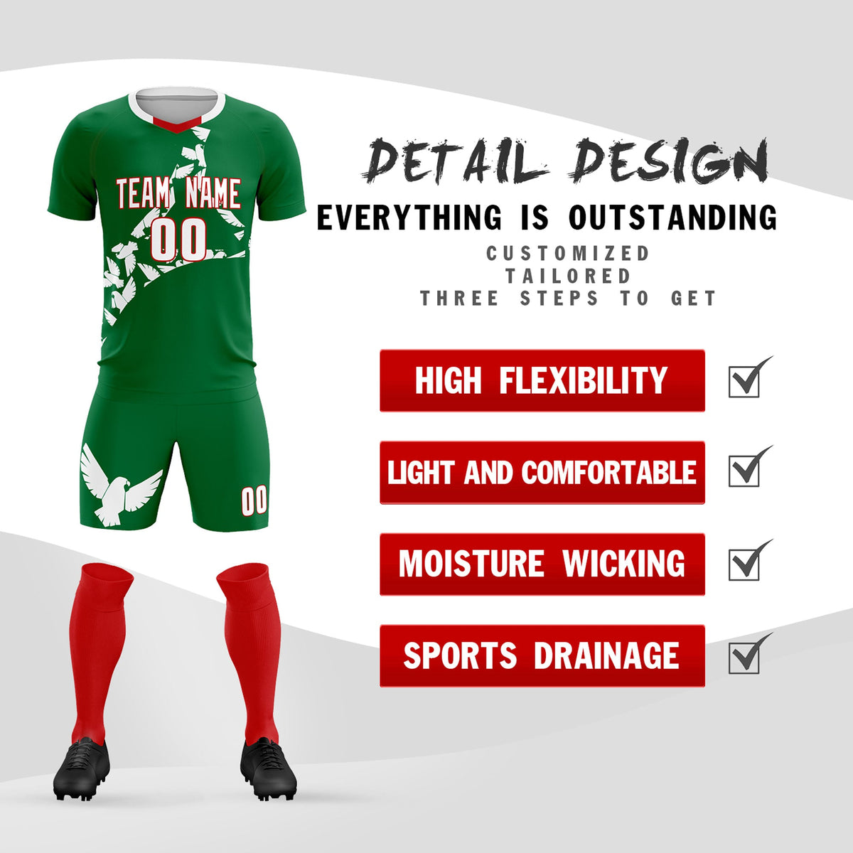 Custom Kelly Green White Mexico Eagle World Cup Inspired Wrinkle-Resistant Graffiti Pattern Soccer Sets Jersey