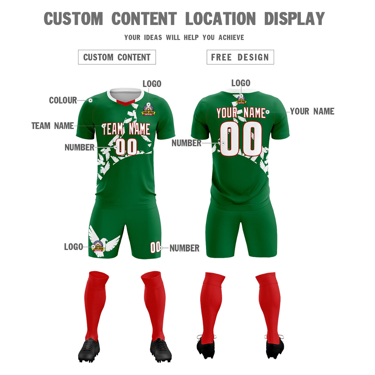 Custom Kelly Green White Mexico Eagle World Cup Inspired Wrinkle-Resistant Graffiti Pattern Soccer Sets Jersey