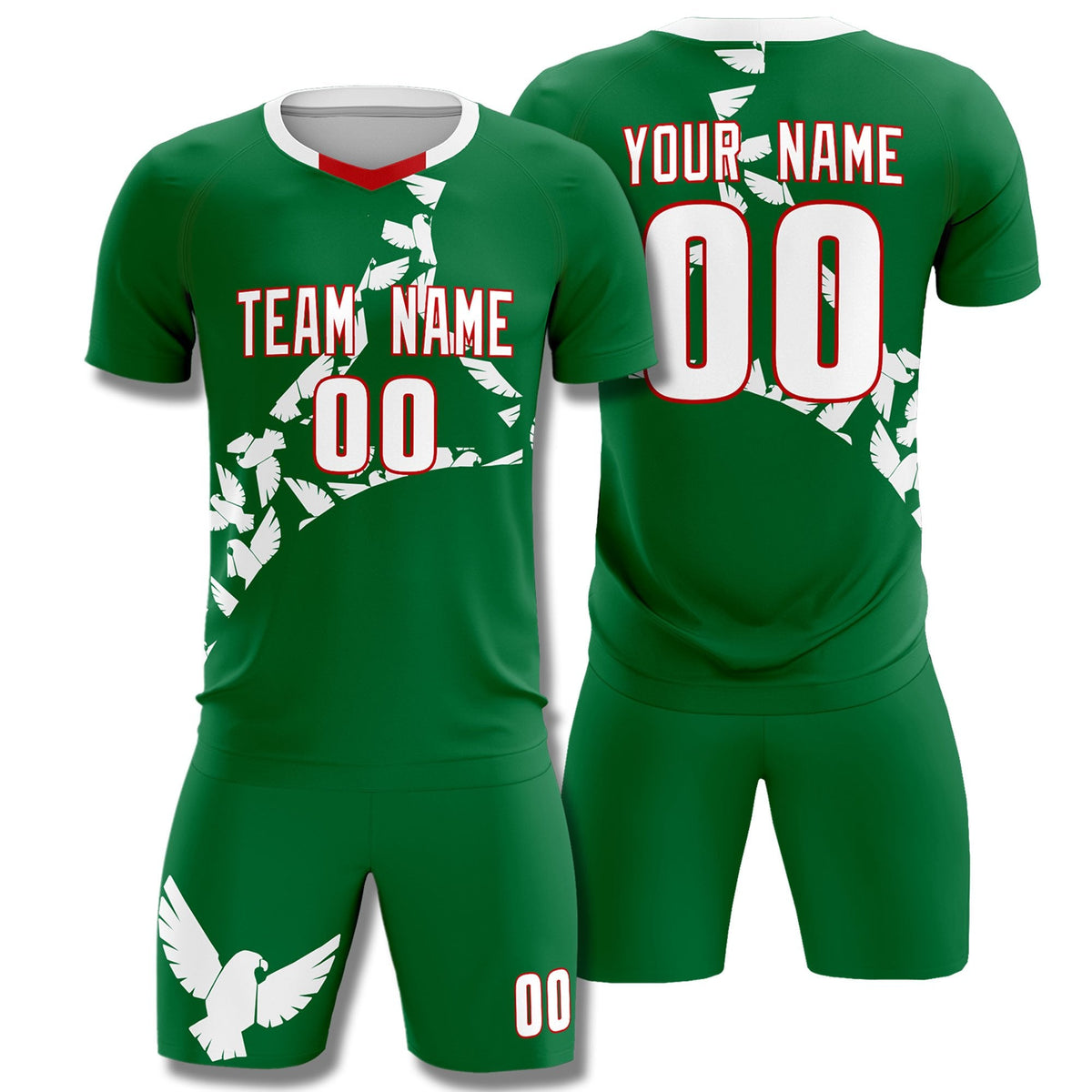 Custom Kelly Green White Mexico Eagle World Cup Inspired Wrinkle-Resistant Graffiti Pattern Soccer Sets Jersey