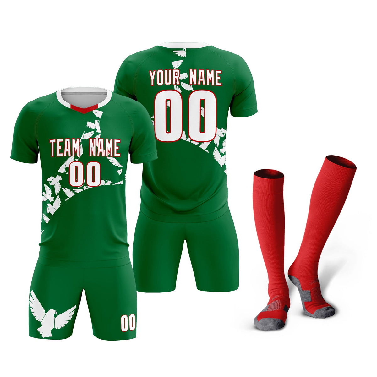 Custom Kelly Green White Mexico Eagle World Cup Inspired Wrinkle-Resistant Graffiti Pattern Soccer Sets Jersey