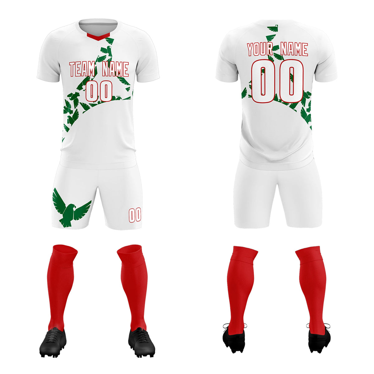 Custom White Kelly Green Mexico Eagle World Cup Inspired Drapable Graffiti Pattern Soccer Sets Jersey