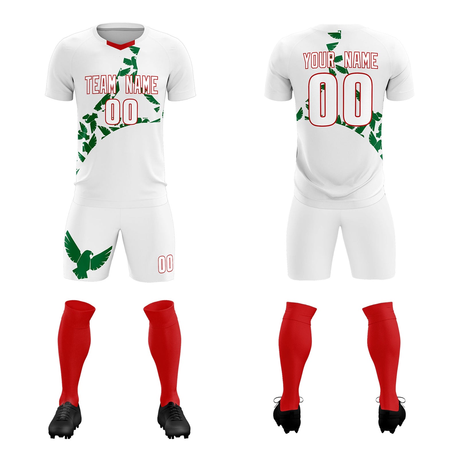 Custom White Kelly Green Mexico Eagle World Cup Inspired Drapable Graffiti Pattern Soccer Sets Jersey