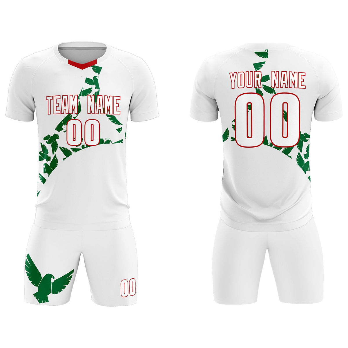 Custom White Kelly Green Mexico Eagle World Cup Inspired Drapable Graffiti Pattern Soccer Sets Jersey