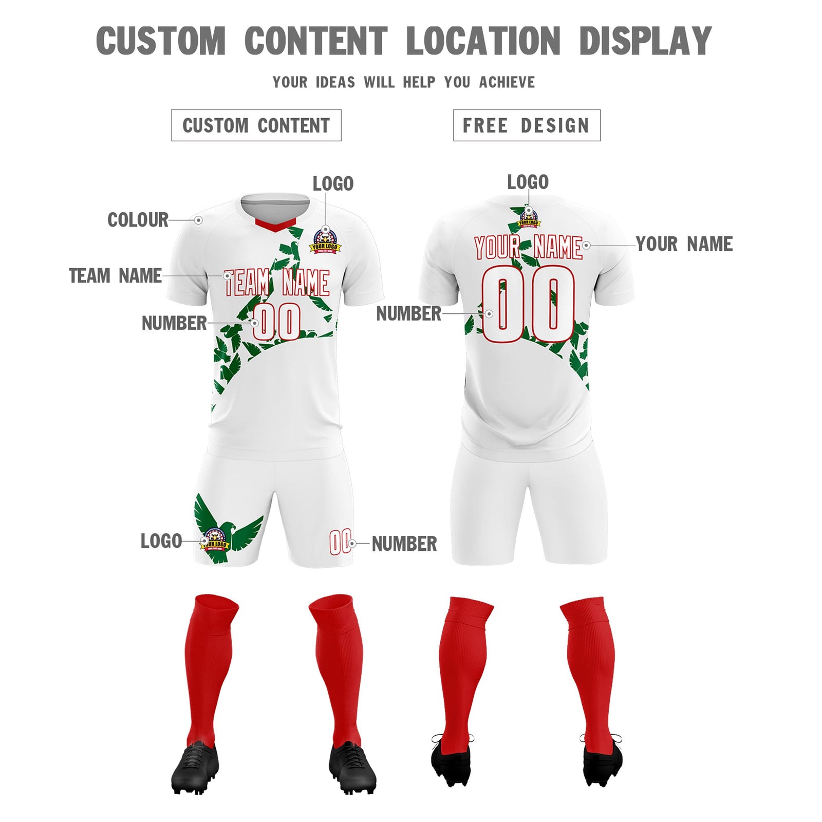 Custom White Kelly Green Mexico Eagle World Cup Inspired Drapable Graffiti Pattern Soccer Sets Jersey