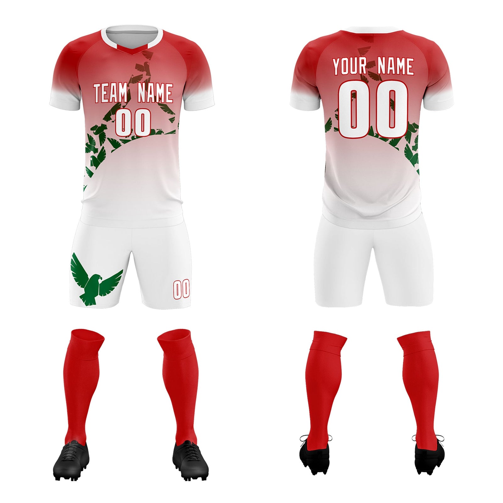 Custom Red Kelly Green Mexico Eagle World Cup Inspired Breathable Gradient Fashion Soccer Sets Jersey