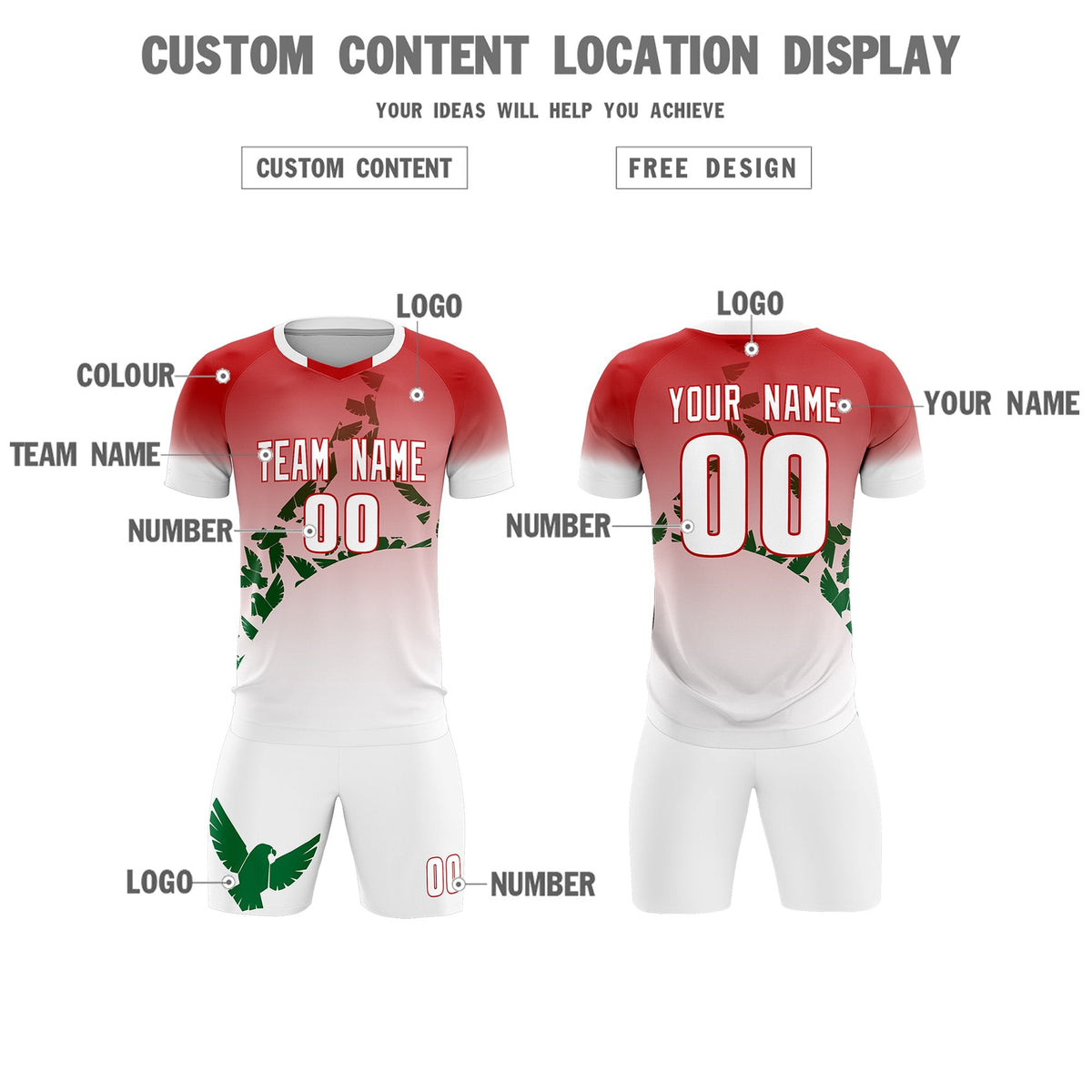 Custom Red Kelly Green Mexico Eagle World Cup Inspired Breathable Gradient Fashion Soccer Sets Jersey